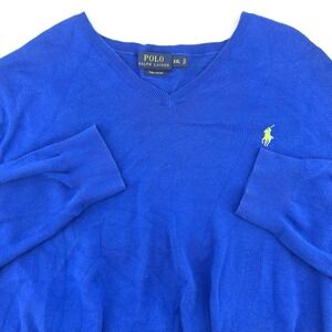 Polo Ralph Lauren Pima Cotton V-Neck Sweater Men's XXL Blue Long Sleeve Pullover